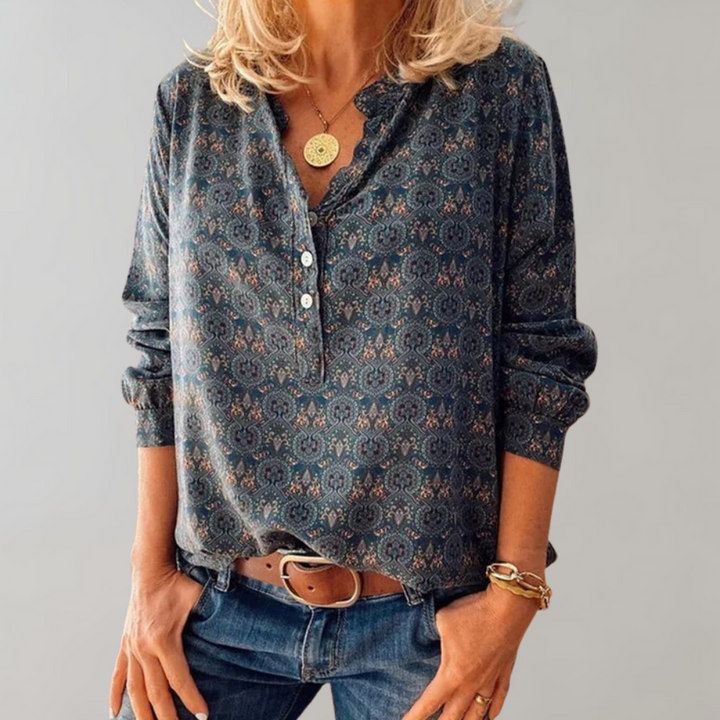 Damen Vintage Sommerbluse aus Polyester – Selina
