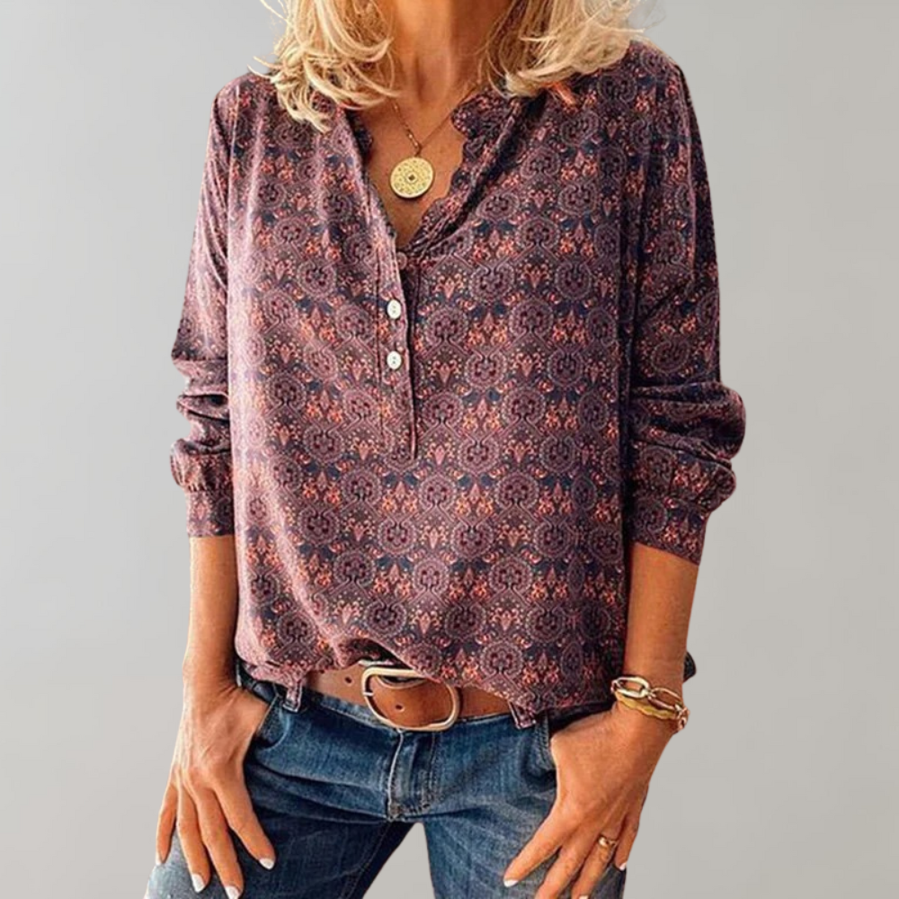 Damen Vintage Sommerbluse aus Polyester – Selina