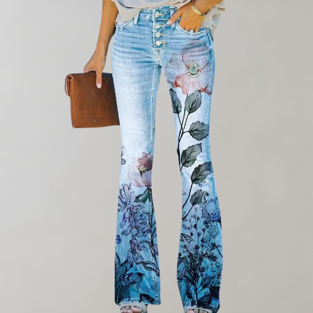 Flared Jeans mit Knöpfen - Rosa