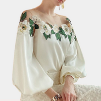 Floral Pattern Beige Women's Blouse with Loose Fit – Elvira