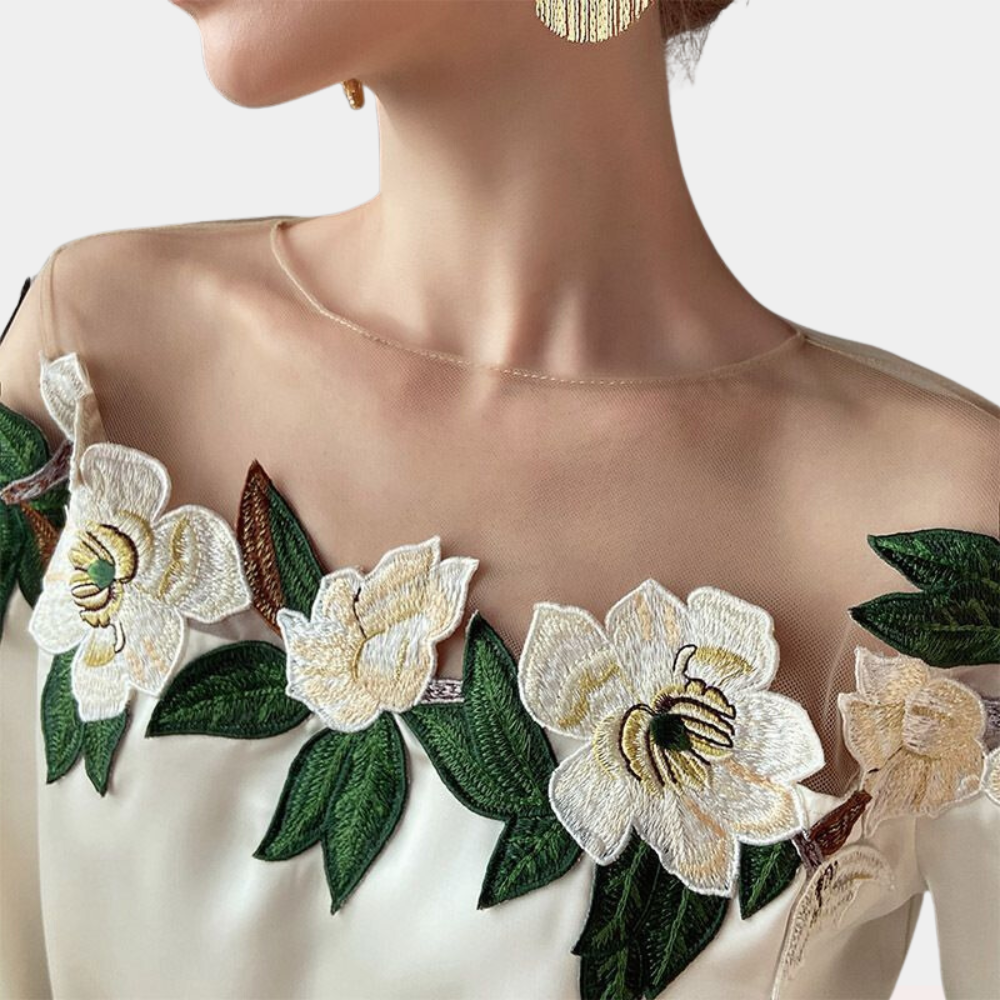 Blumenmuster Beige Damenbluse mit Lockere Passform – Elvira