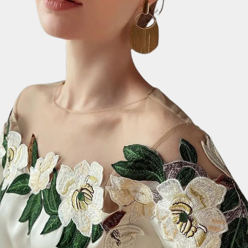 Floral Pattern Beige Women's Blouse with Loose Fit – Elvira