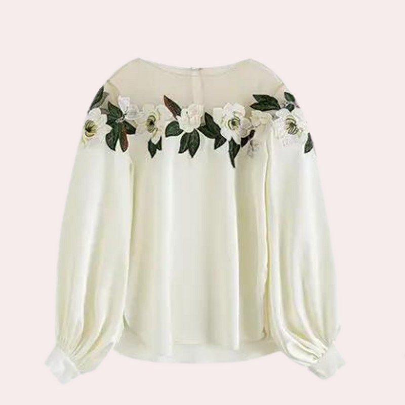 Floral Pattern Beige Women's Blouse with Loose Fit – Elvira