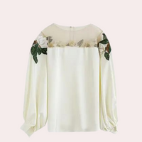 Floral Pattern Beige Women's Blouse with Loose Fit – Elvira