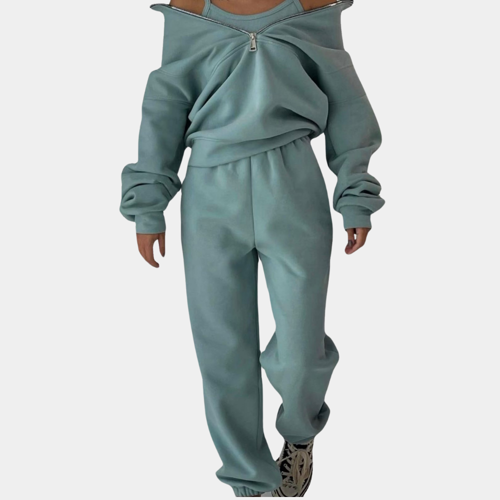 Stylischer Damen Trainingsanzug mit Pullover und Reißverschluss – Rihanna
