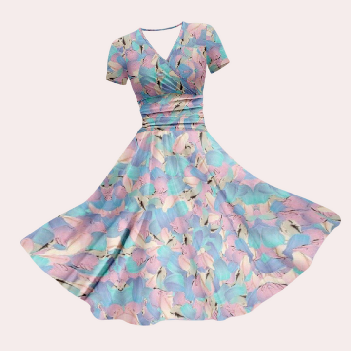 Colorful midi dress with V-neck – Selina