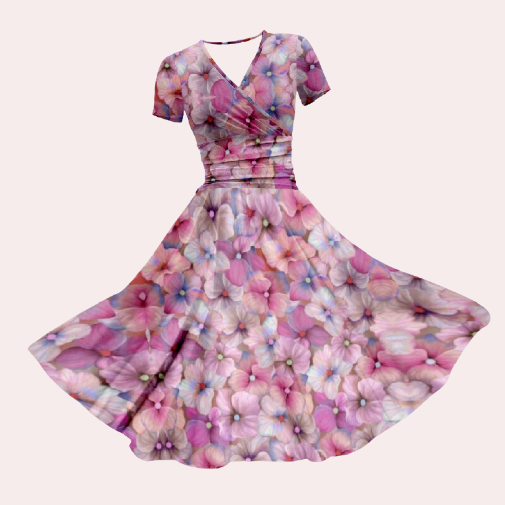 Bunte Midi-Kleid mit V-Ausschnitt – Selina