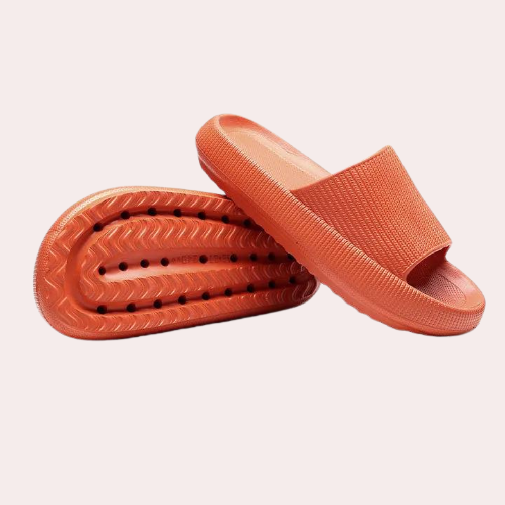 Orange Badeschlappen aus Gummi, rutschfest, für Damen und Herren, bequem und langlebig.