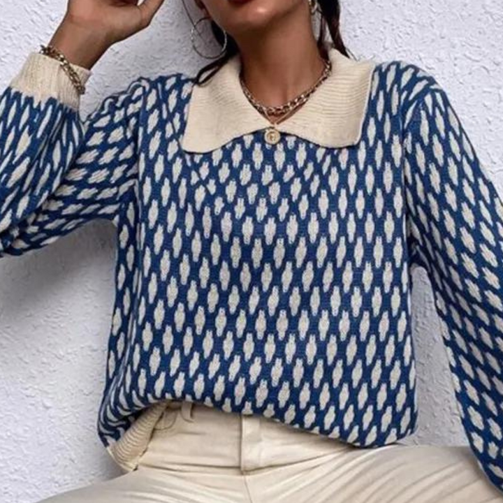 Knitted Sweater for Women with Collar – Solveig