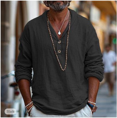 Leichtes Leinen-Henley-Shirt für Herren – Jonas