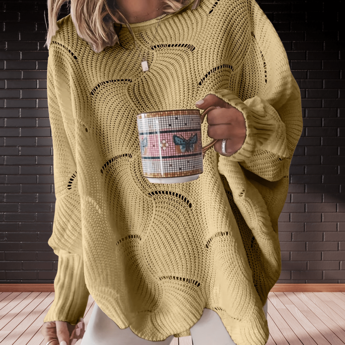 Damen Herbstpullover aus Rippenstoff mit asymmetrischem Saum – Annelie