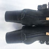 Schwarze Lederstiefel mit Reißverschluss und Blockabsatz, modisch, elegant, Damenmode.