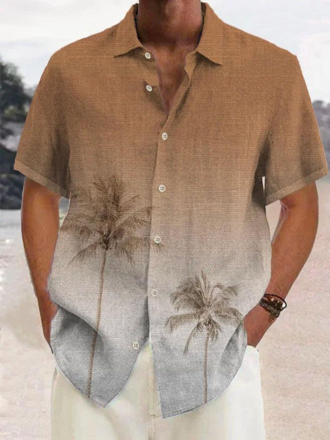 Tropical Men's Summer Shirt with Coconut Tree Print – Maceo