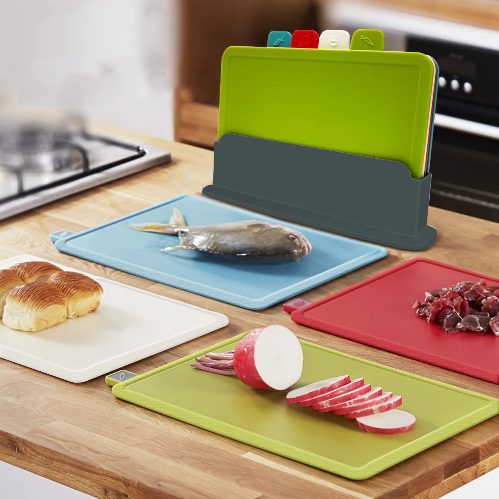 4-piece cutting board set with holder – PrepTidy