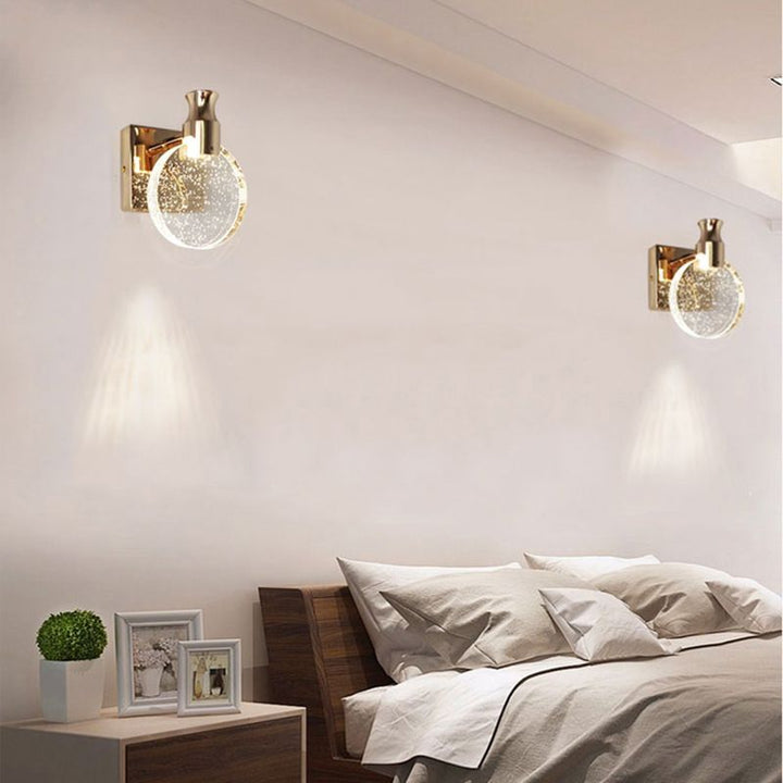 Runde Kristall-Wandleuchte, gold, modern, Schlafzimmerbeleuchtung, elegantes Design, LED-Lampe