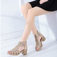 Modische Damen Keilsandalen mit Strass und Reißverschluss – Yara