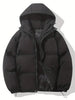 Schwarze warme Kapuzenjacke, klassisches Design, Winterjacke, Unisex, isoliert, modisch.