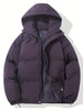 Dunkelblaue Kapuzenjacke, warm, klassisches Design, Wintermode, Herrenbekleidung.