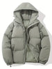 Grüne Kapuzenjacke, klassisches Design, warm, wattiert, Reißverschluss, Wintermode.