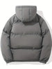 Graue Kapuzenjacke, klassisches Design, warm, Wintermode, Unisex, isoliert, modisch.