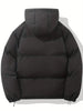 Schwarze Daunenjacke mit Kapuze, klassisches Design, warm, wintertauglich, Unisex.