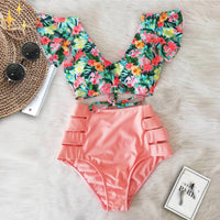 Bikini set with ruffle top and high-waisted bottoms – Zaya