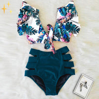 Bikini set with ruffle top and high-waisted bottoms – Zaya