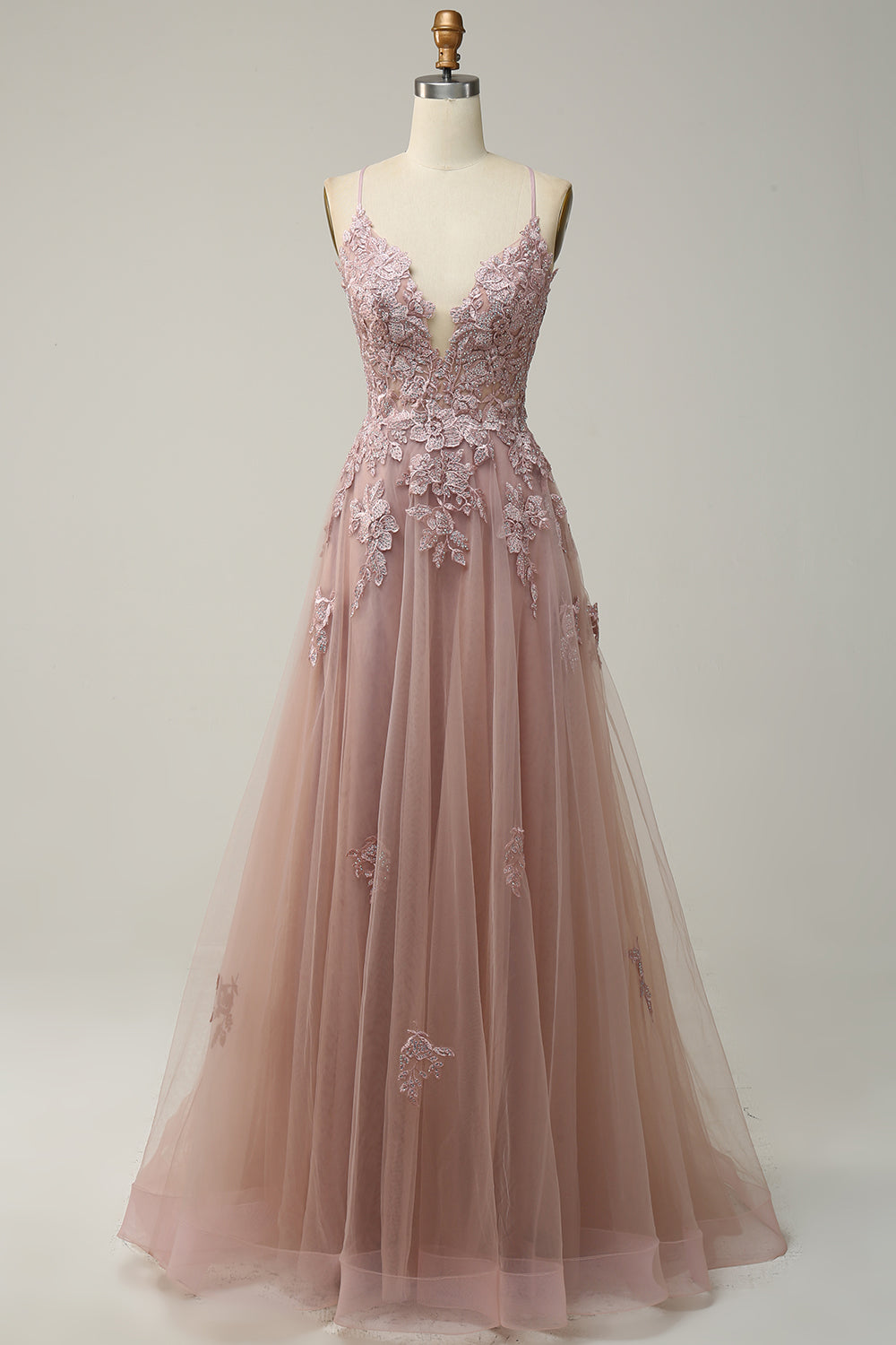 Stilvolles A-Linien Ballkleid mit Spaghettiträgern und Schnürung - Julia