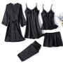 Satin-Schlafset Damen 5-teilig mit Spitze – Amara