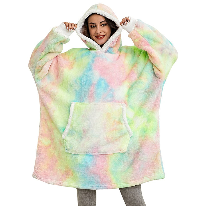Flauschiger Hoodie-Decke, pastellfarben, Kapuze, Kängurutasche, gemütlich, Übergröße.