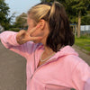 Trendige Figurbetonte Damen Cropped Zip-Up Hoodie mit Kapuze – Alina