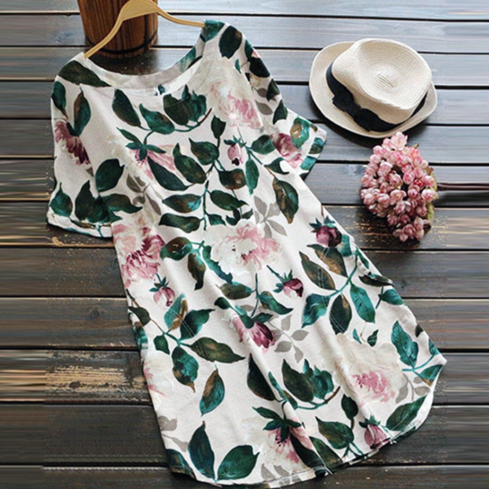 Blumiges Sommer Freizeitkleid mit kurzen Ärmeln für Damen – Malina