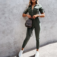 Kurzarm- und figurbetonter Cargo-Jumpsuit Damen – Malina
