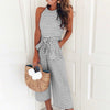 Gestreifter Sommer-Jumpsuit für Damen mit weitem Bein und V-Ausschnitt – Alina