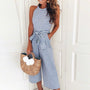 Gestreifter Sommer-Jumpsuit für Damen mit weitem Bein und V-Ausschnitt – Alina
