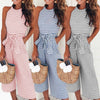 Gestreifter Sommer-Jumpsuit für Damen mit weitem Bein und V-Ausschnitt – Alina
