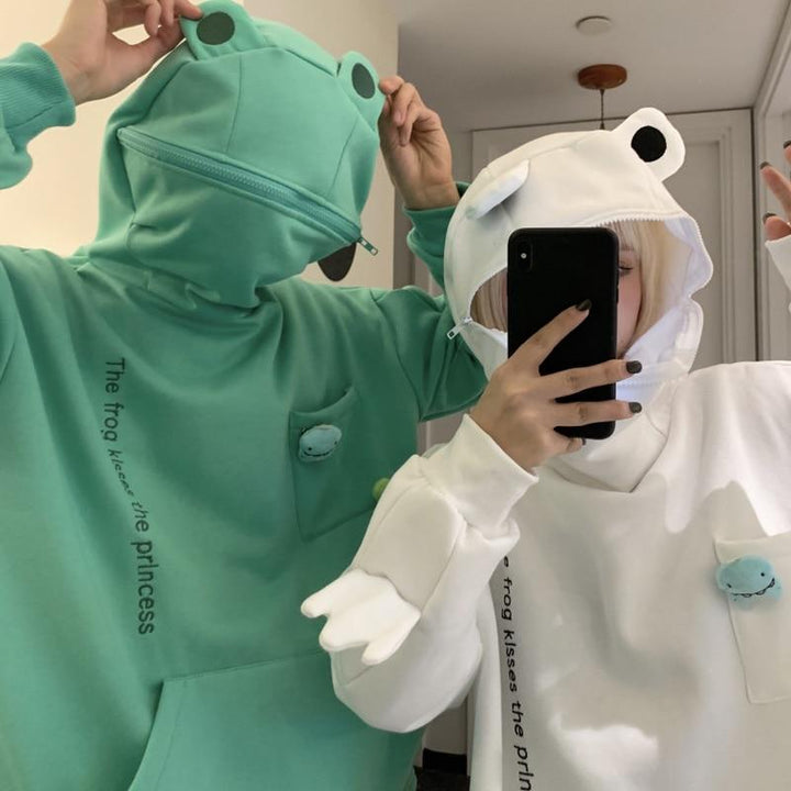 Unisex-Kapuzenpullover mit Frosch-Design – Froggy