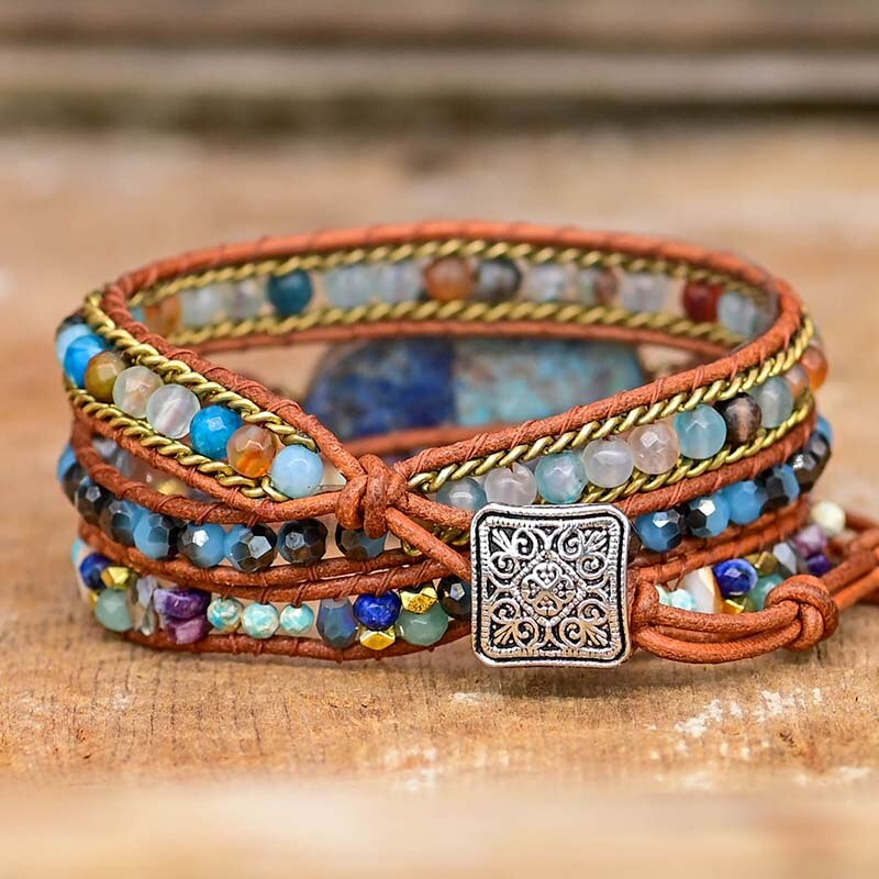 Blaue Hamsa-Türkis-Wickelarmband – Soraya