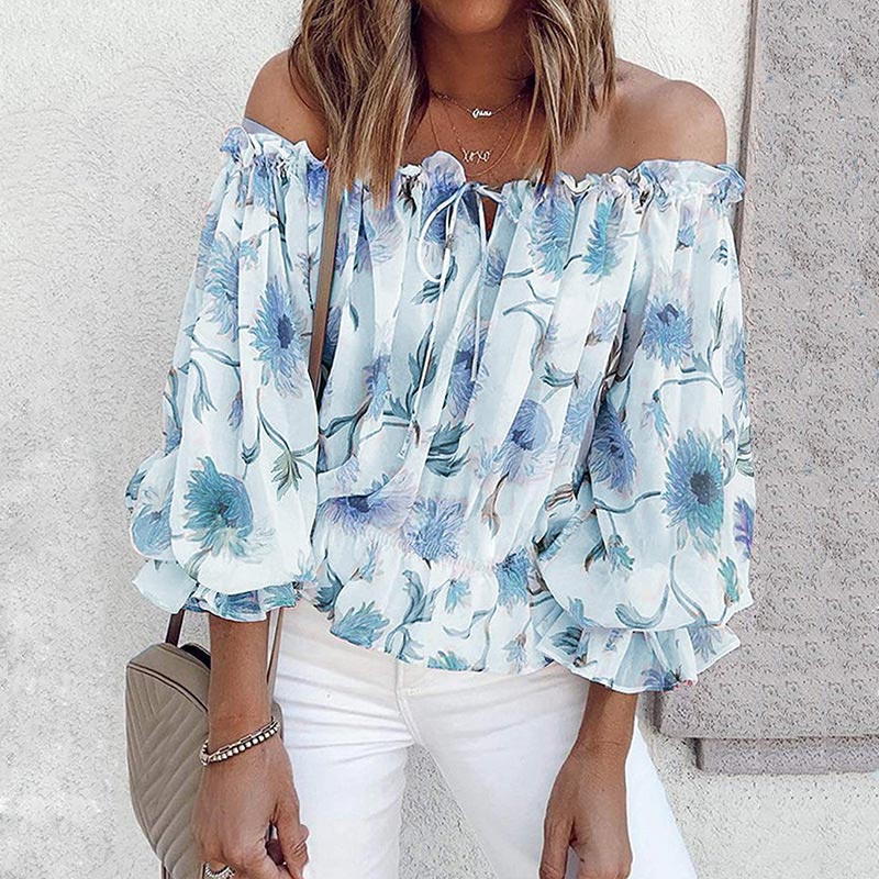 Geblümte Damen Chiffon-Bluse mit Rüschenärmeln – Elvira