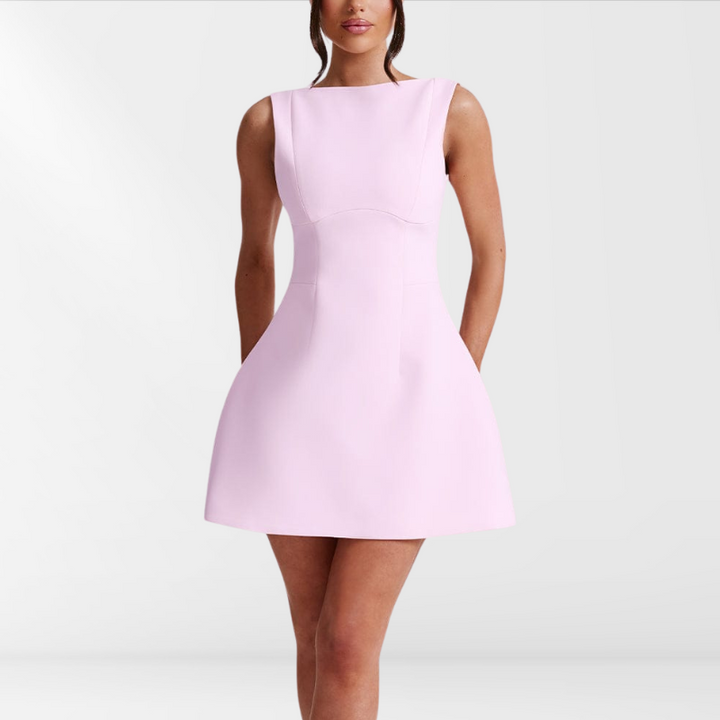 Sleeveless Pink Mini Summer Dress with Collar – Naomi