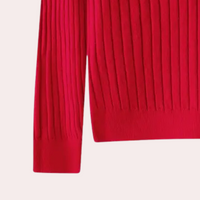 Roter Strickpullover, geripptes Design, langärmlig, Damenmode, Baumwolle.