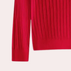 Roter Strickpullover, geripptes Design, langärmlig, Damenmode, Baumwolle.