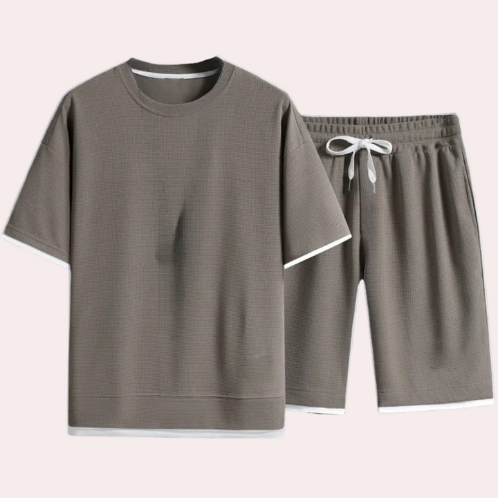 Graues Herren-Shorts-Set aus Baumwolle, T-Shirt und Shorts, lässig, bequem, Sommermode.