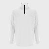 Weißer Herren-Pullover mit Reißverschluss, Langarm, Stehkragen, atmungsaktives Material.
