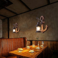 Rustikale Holz-Anker LED-Lampe, maritimes Design, warmes Licht, Wandmontage, Vintage-Stil.