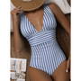 Trendige Damen Badeanzug mit V-Ausschnitt und Streifenmuster – Lina
