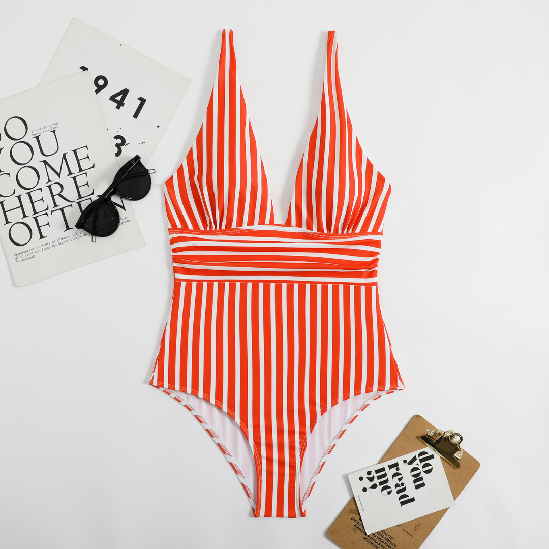 Trendy Women's Swimsuit with V-Neck and Stripe Pattern – Lina