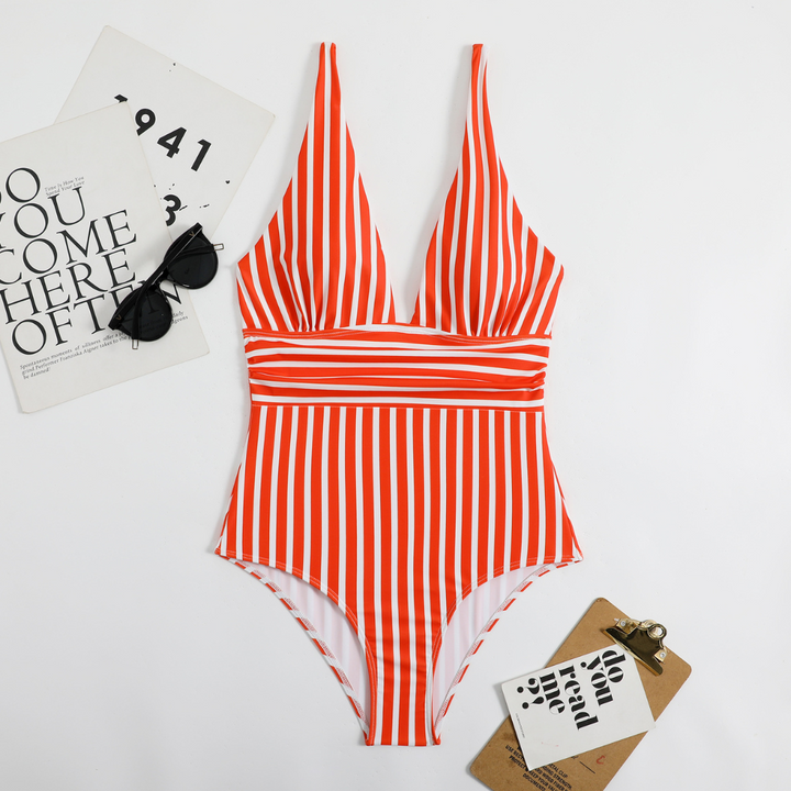 Trendy Women's Swimsuit with V-Neck and Stripe Pattern – Lina