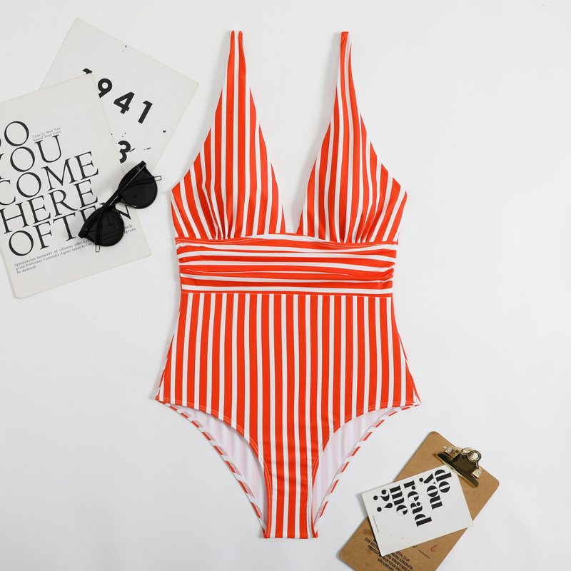 Trendy Women's Swimsuit with V-Neck and Stripe Pattern – Lina