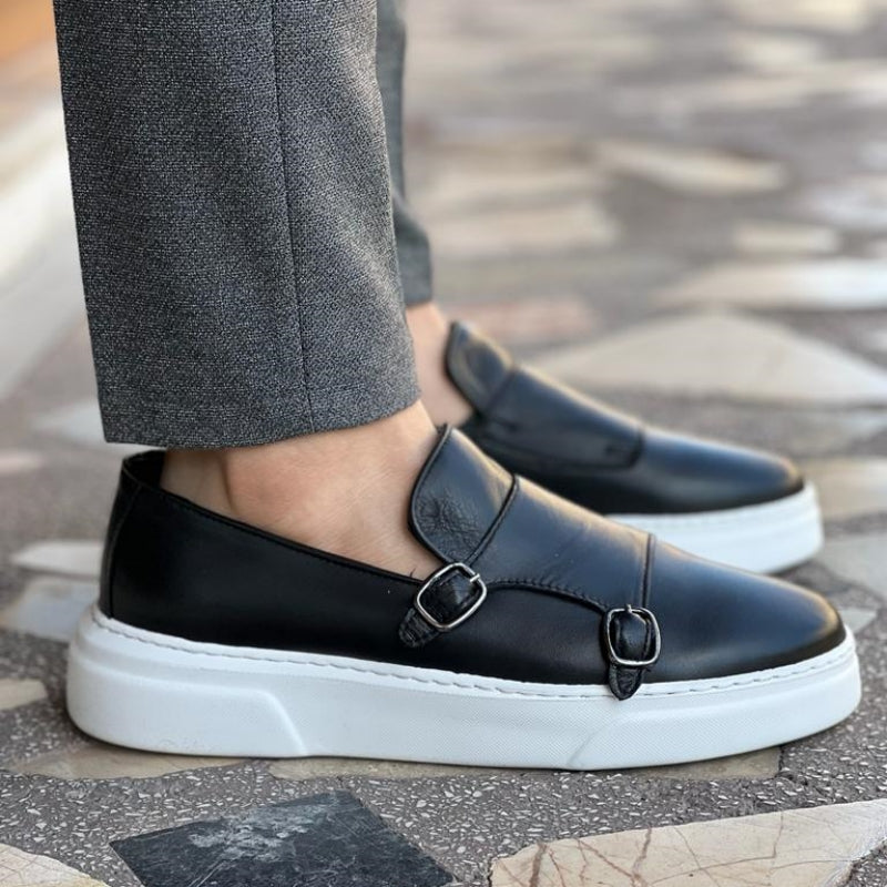 Schnürlose Herren Leder-Sneaker mit Schnallen-Details – Dante